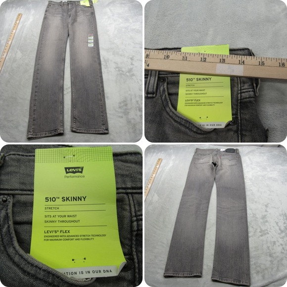 Levis 510 Skinny Jeans Mens 29x33 Gray Denim Flex Stretch 5-Pocket Zip Fly - Picture 1 of 13